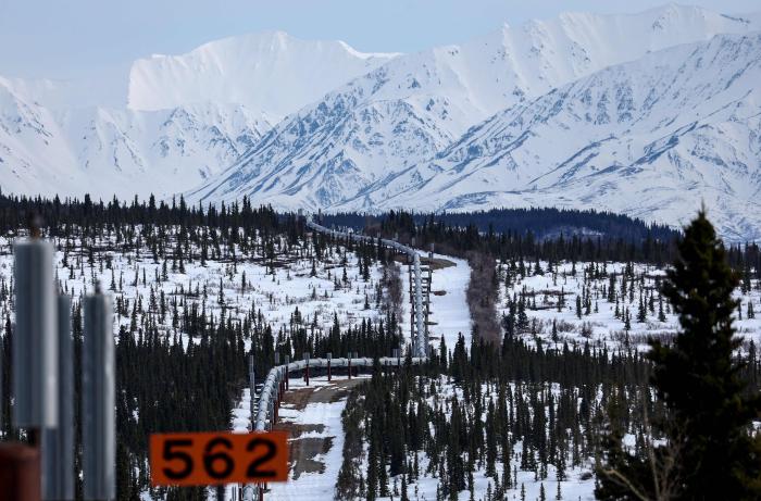 ASV Trans-Aļaskas cauruļvads, caur kuru paredzēts iegūt 600 miljonus barelu naftas no Nacionālā naftas rezervāta Aļaskas ziemeļu nogāzē, netālu no Ziemeļu Ledus okeāna.