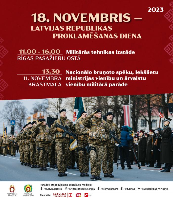 Latvijas un tās sabiedroto bruņoto spēku, Iekšlietu ministrijas pakļautības iestāžu un Jaunsardzes vienību militārā parāde programma/Foto: NBS Apvienotais štābs  