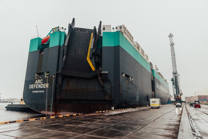 Rīgā ierodas ASV kravas kuģis “ARC Defender”/Foto: Armīns Janiks/Aizsardzības ministrija