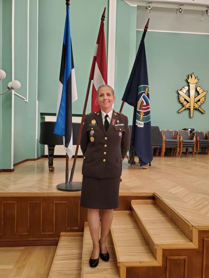 Pulkvežleitnante Antoņina Bļodone Baltijas Aizsardzības koledžā. Foto: no privātā arhīva