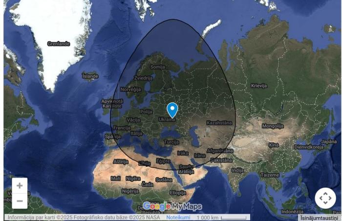 Raķetes "Flamingo" darbības rādiuss