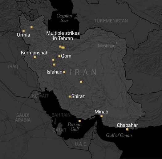 Karte ar sprādzieniem Irānas pilsētās
