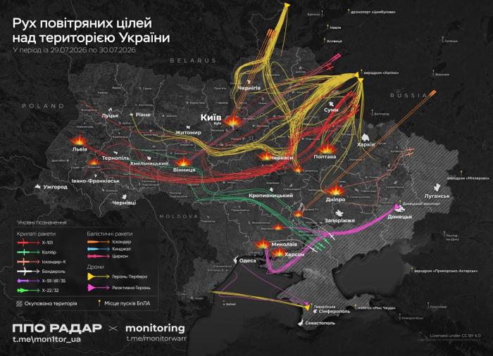 Agresorvalsts krievijas veiktā cetturtdienas nakts apšaude pret Ukrainu /  Air Defense Radar / Monitoring / Militarnyi