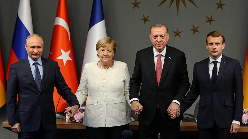 Krievijas valdnieka Putina, tā laika Vācijas kancleres Merkeles, Turcijas prezidenta Erdogana un Francijas prezidenta Makrona tikšanās 2018. gadā