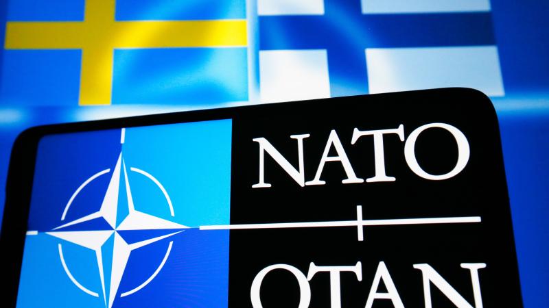 Zviedrijas, Somijas karogi un NATO logo