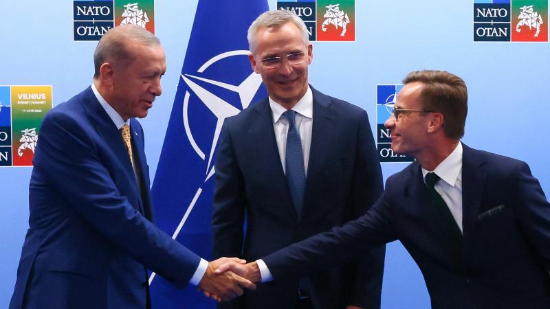 Turcijas prezidents, Zviedrijas premjerministrs un NATO ģenerālsekretārs NATO samitā Viļņā