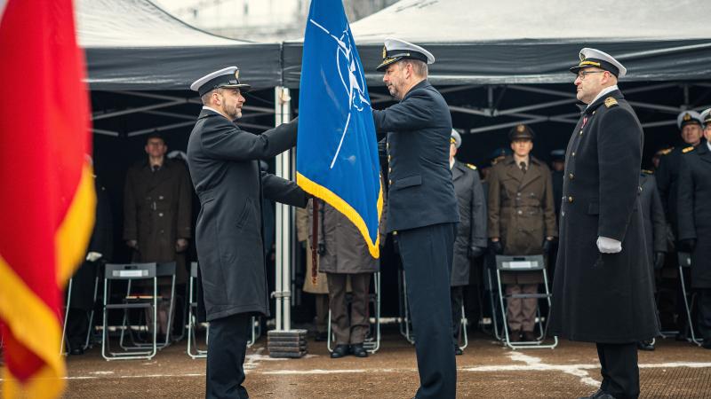  NATO 1. pastāvīgās jūras pretmīnu grupas komandvadības maiņas ceremonija Rīgas ostā