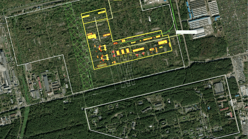 Satelītattēls ar militāro rūpnīcu pie Bijskas, Sibīrijā 